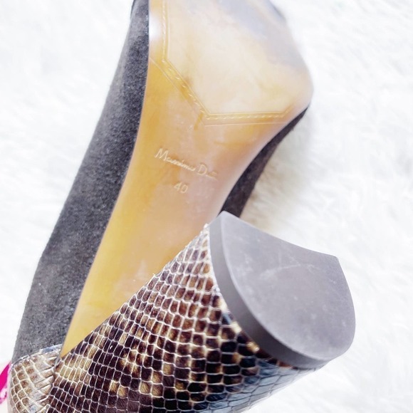 Massimo Dutti Brown Block Heel Shoes Snakeskin Accent SZ40 US9.5 - Picture 7 of 10
